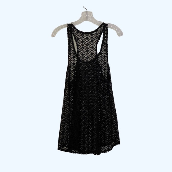 mystery Other - Black Lace Netted Sheer Swim Cover Up Top Short Mini Dress Size Small